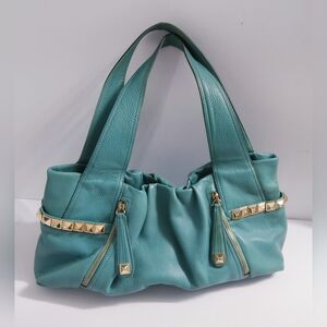 B.Makowsky Leather Tote Bag with Gold Accents. Pre-owned.